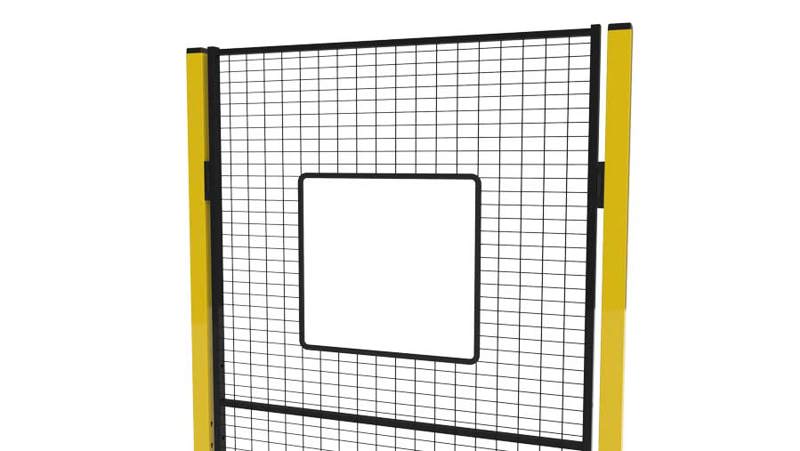 black rubber edge strip on mesh panel for machine guarding