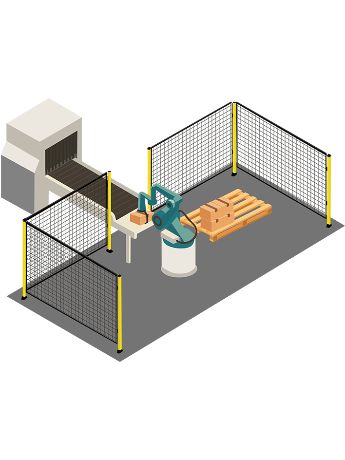 Impianto di trasporto con barriere protettive e aperture di accesso limitate per la sicurezza
